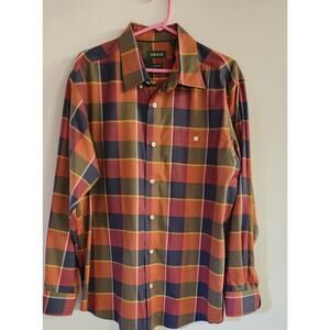 Orvis Button Down Shirt Long Sleeve Orange Brown Plaid Men’s Size Large